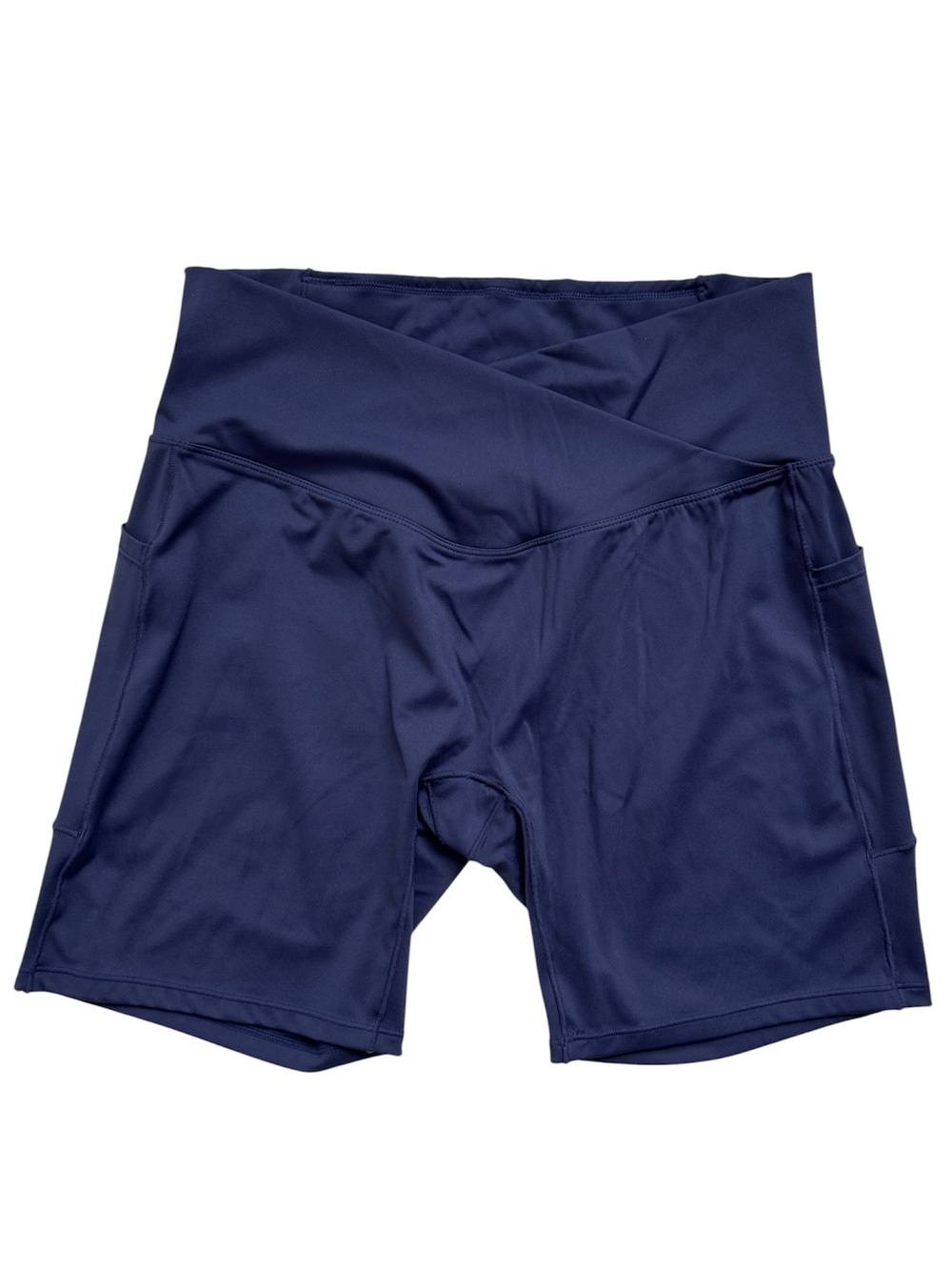 High-Waist Crossover Navy Athletic Bike Shorts with Side Pockets Size 1X in GUC